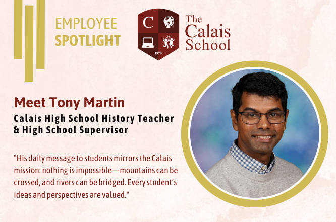 With over a decade of teaching experience, Mr. Martin joined Calais four years ago, initially teaching Technology & Robotics before transitioning to high school History.