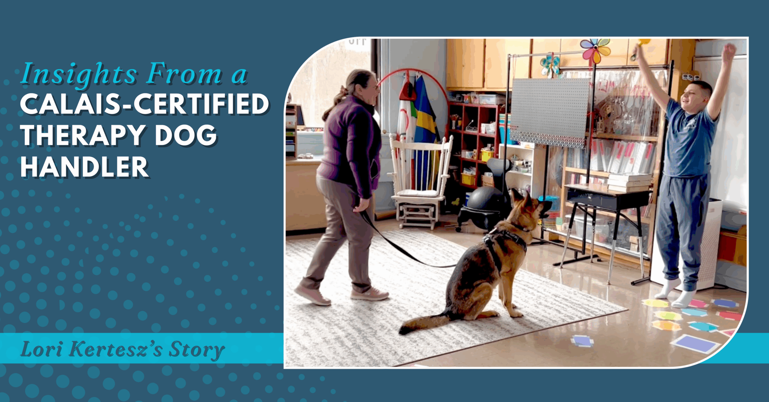 One of our beloved therapy dog handlers, Lori Kertesz, is officially retiring! As a Calais-Certified therapy dog handler, Lori and her therapy dogs Star and Brady transformed student lives at Calais.